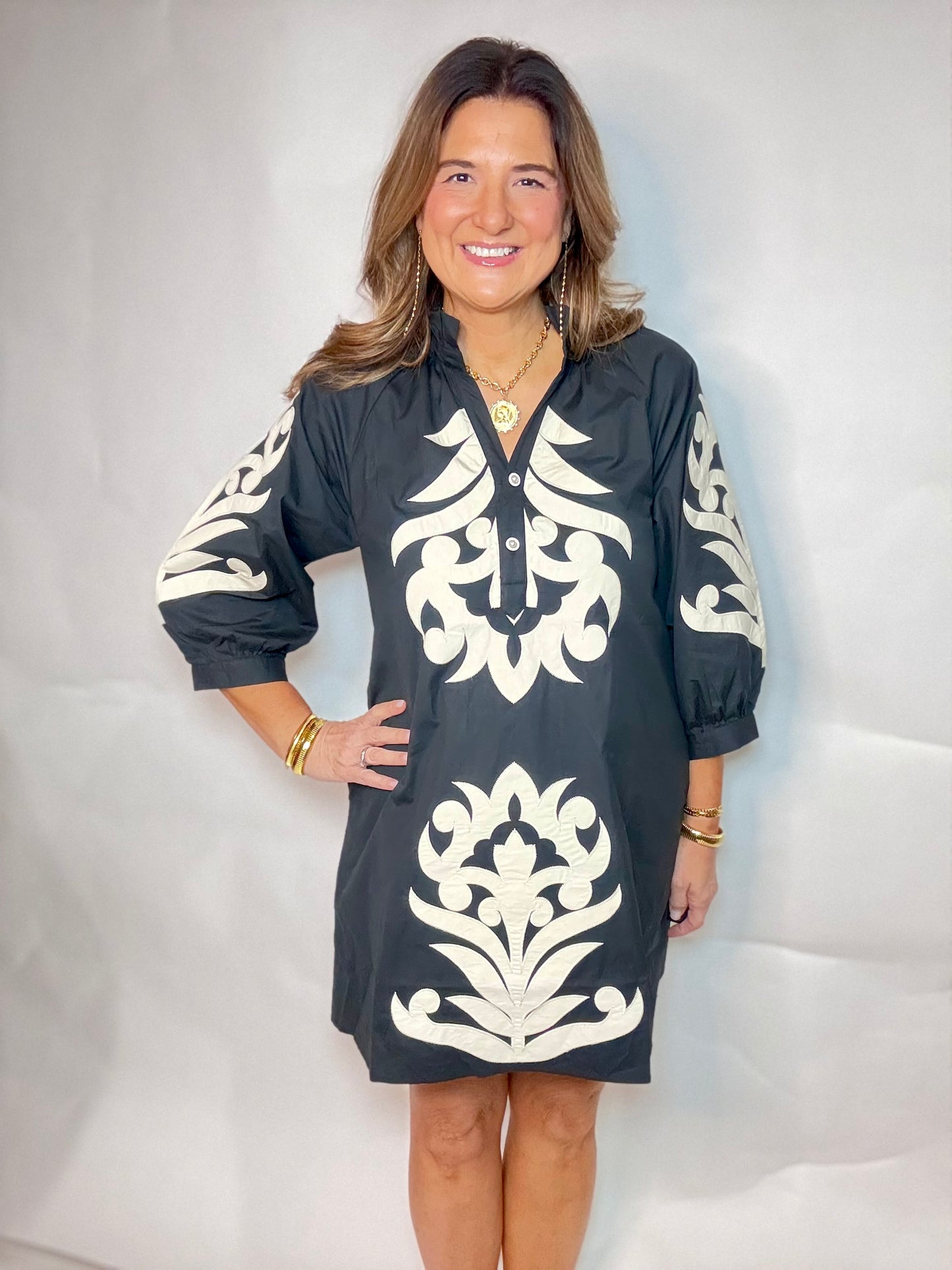 Black Leafy Shift  Dress