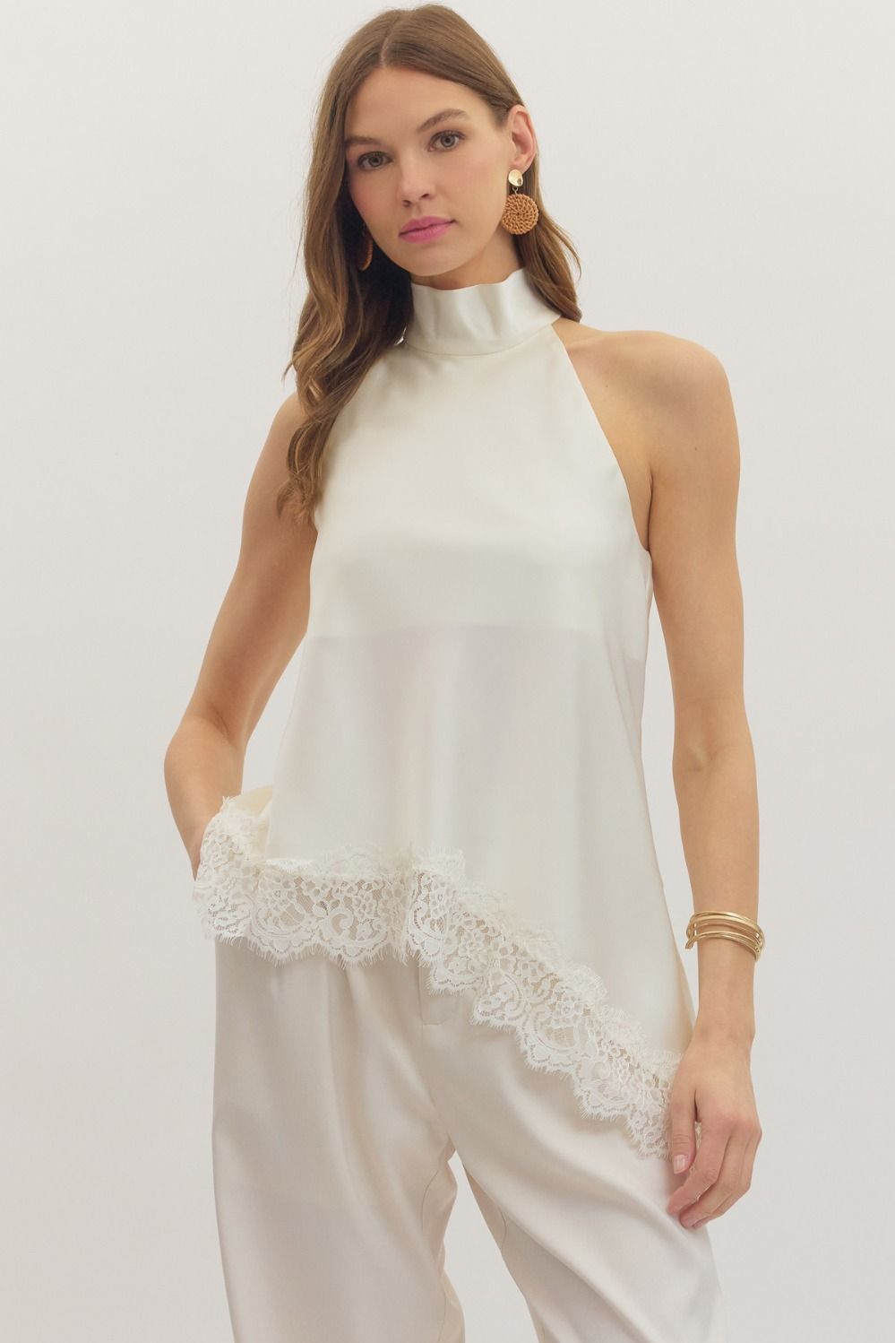 Lovely Cream Lace Halter Top