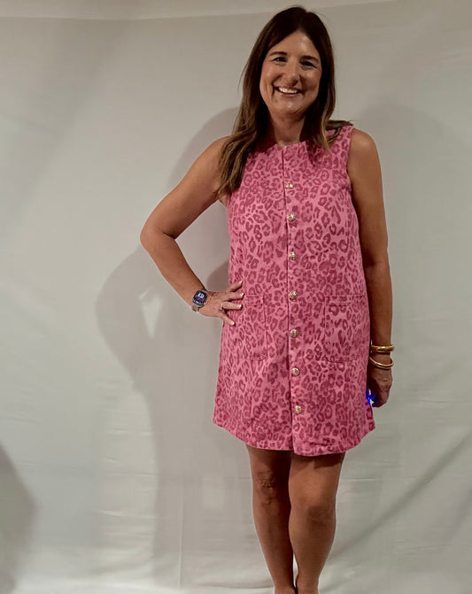 The Pink Leopard  Denim Shift Dress