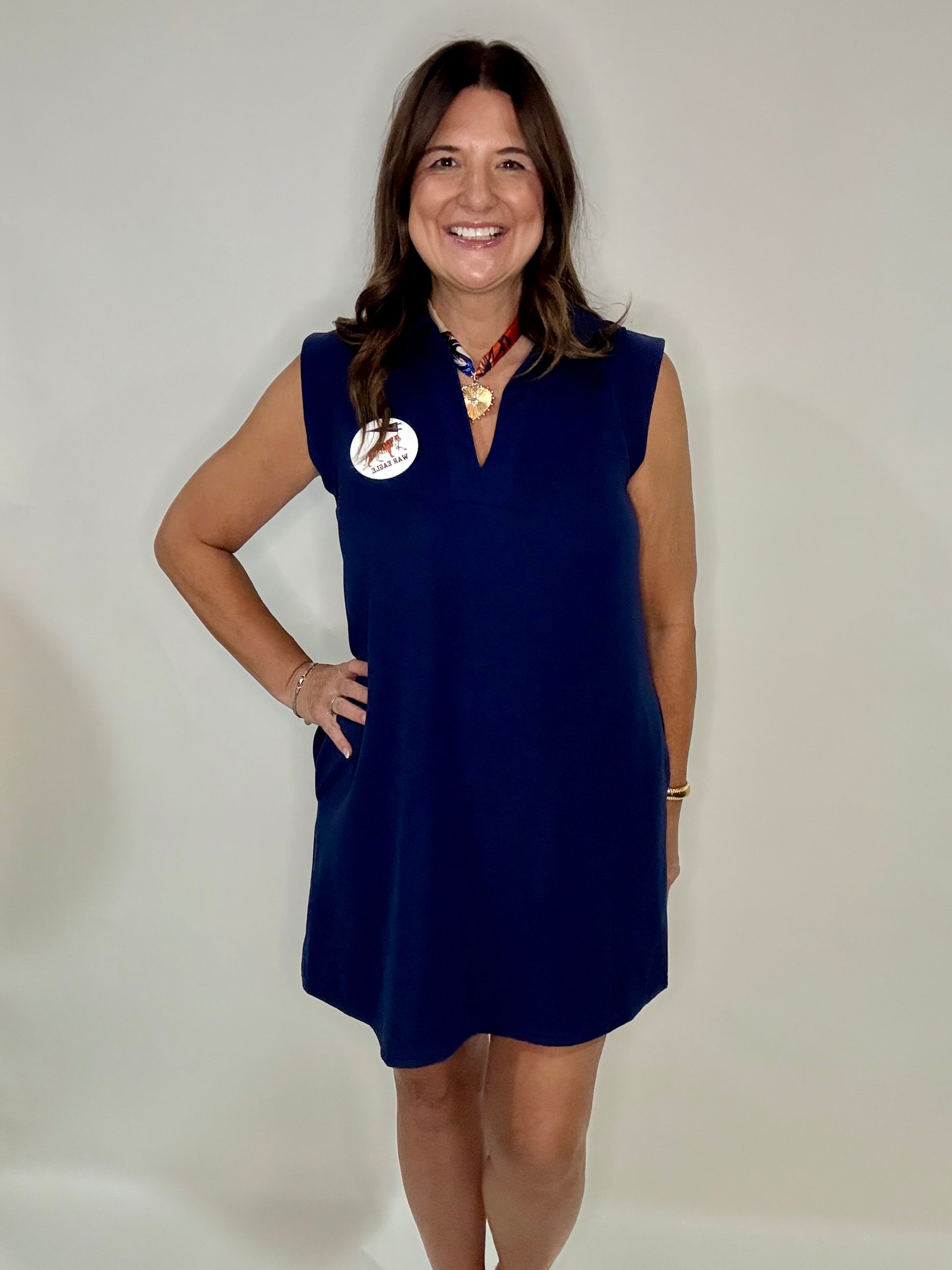 The Country Club Collar Dress in Navy - Triple Charm Boutique