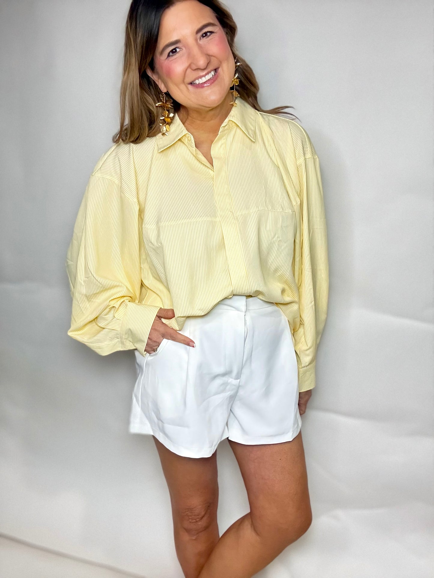 Yellow Stripe Button Down - Triple Charm Boutique