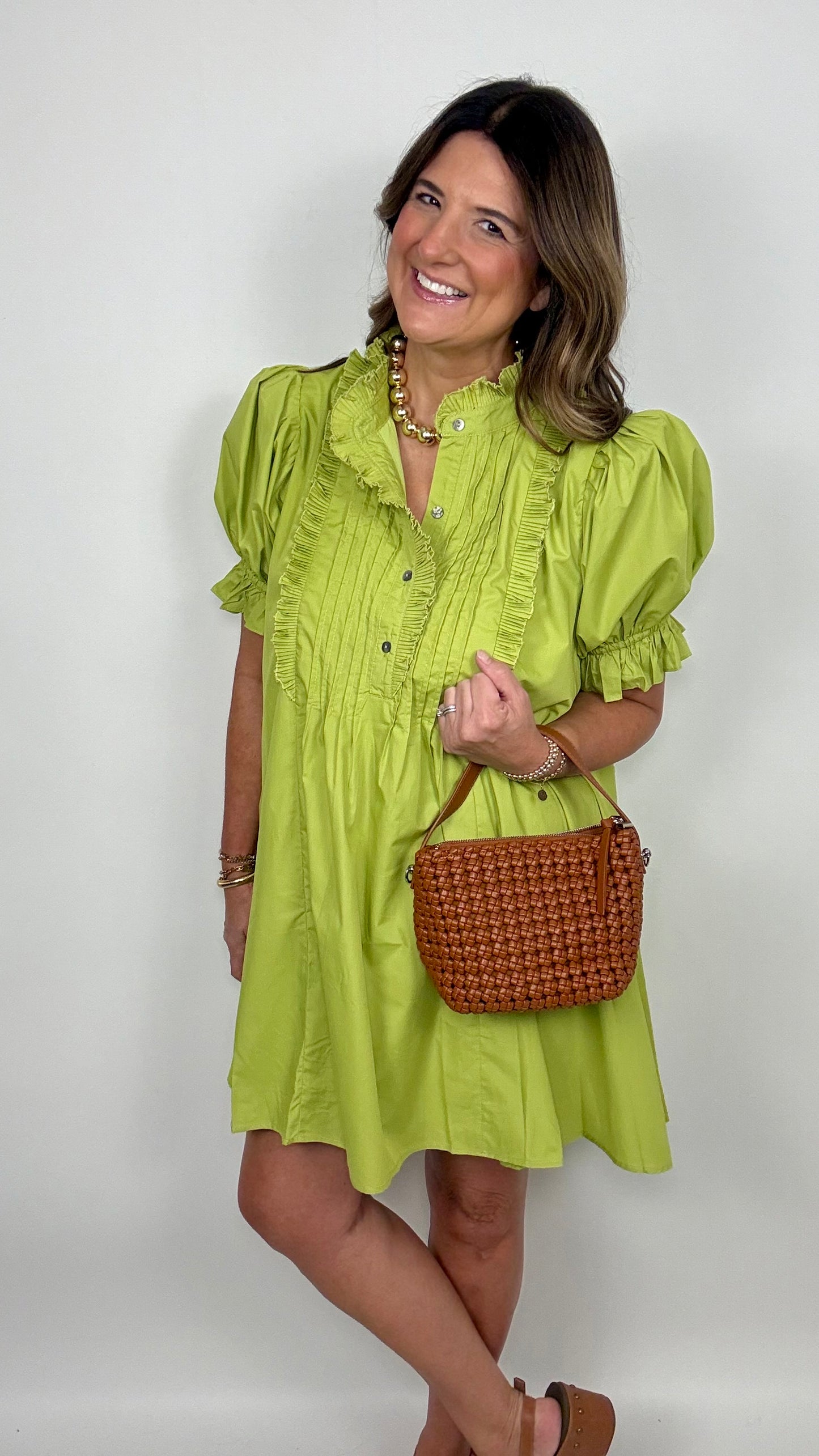 The Chartreuse Green Ruffle  Dress