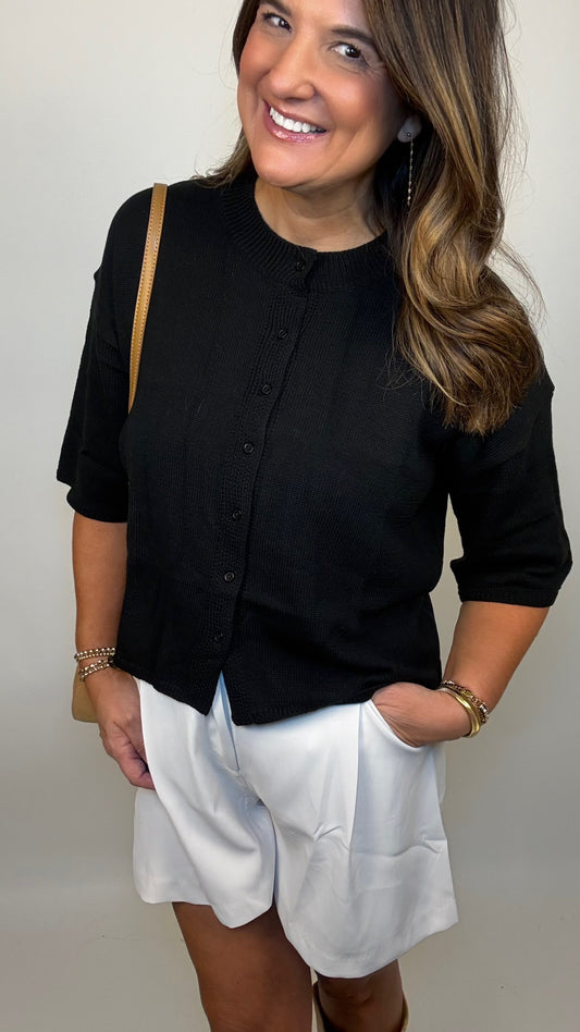 The Black Button-Up Short Sleeve Sweater