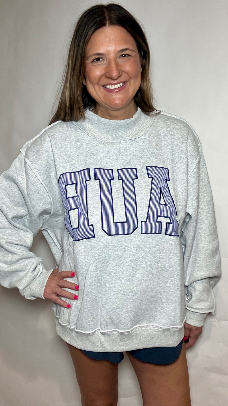 AUB Oversized Mock Neck Striped Sweatshirt