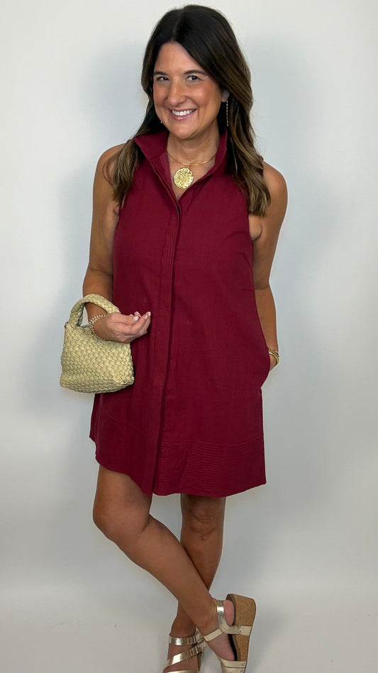 The High Collar Crimson  Sleeveless Dress