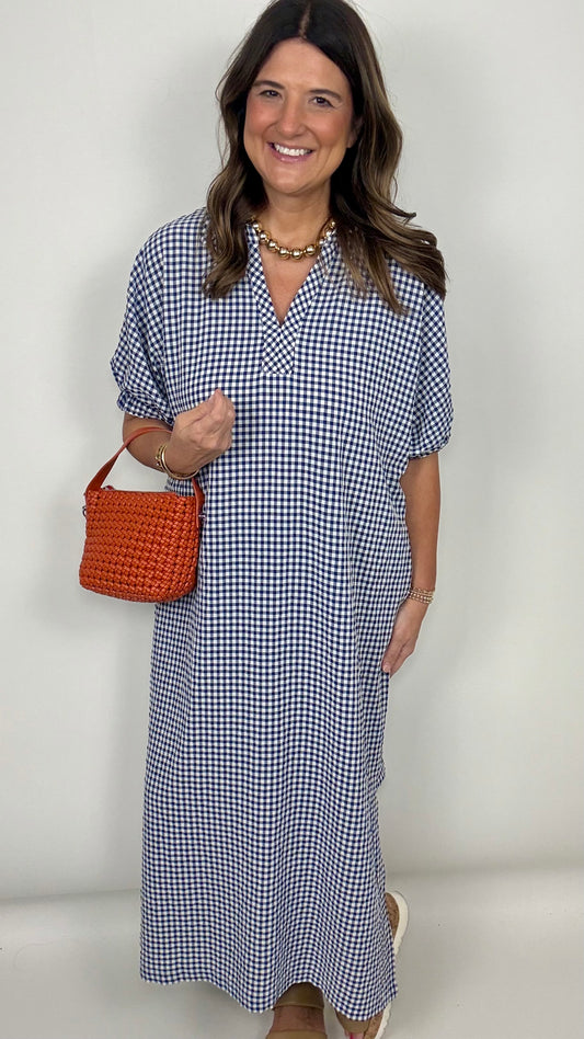 The Navy Blue Gingham Dress - Triple Charm Boutique