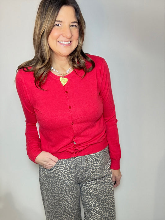 Red Button Up Cardigan Sweater