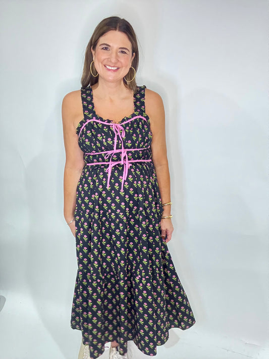 The Francie Black Floral  Midi Dress