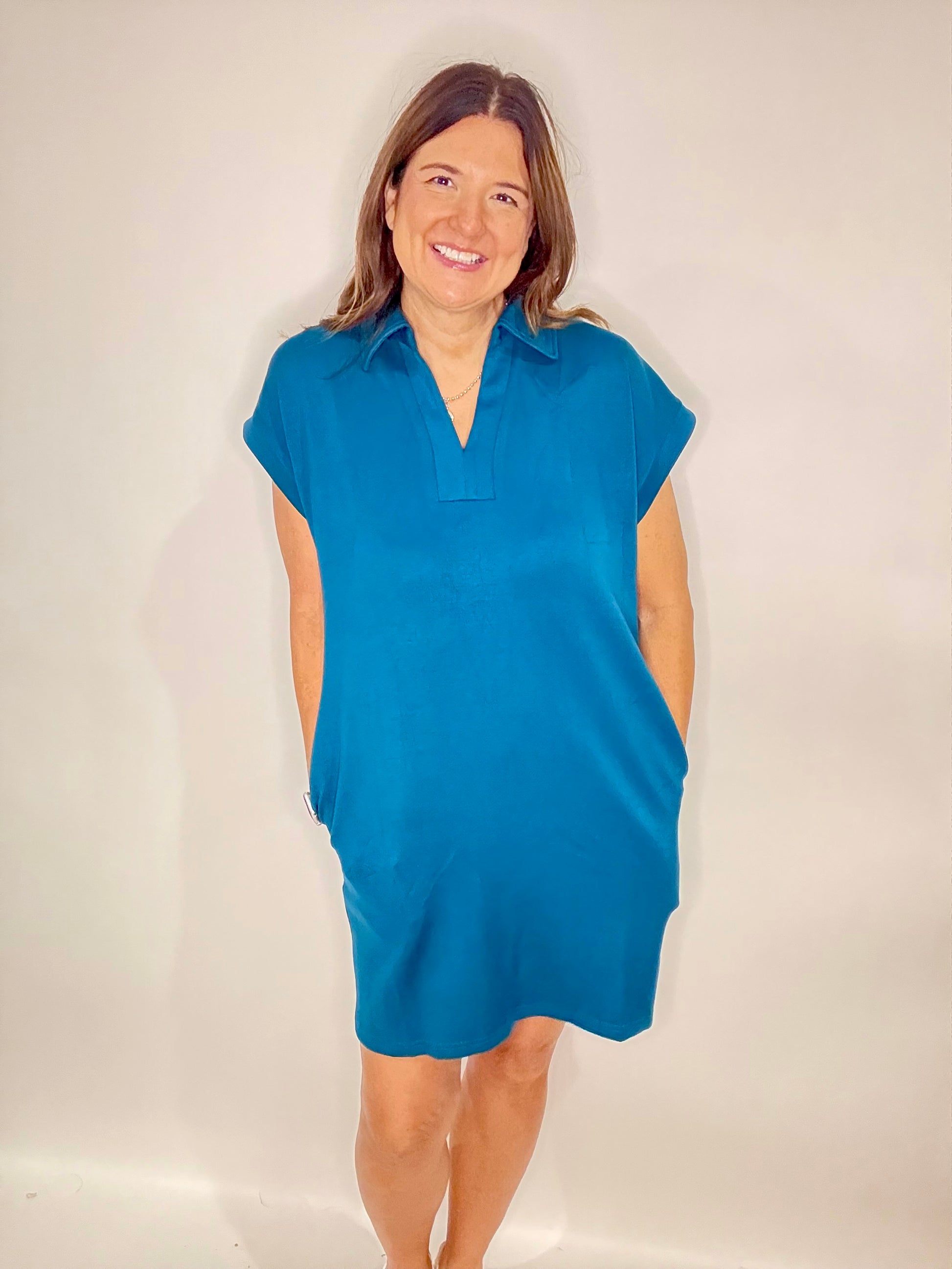 The Mandy Teal Scuba Dress - Triple Charm Boutique