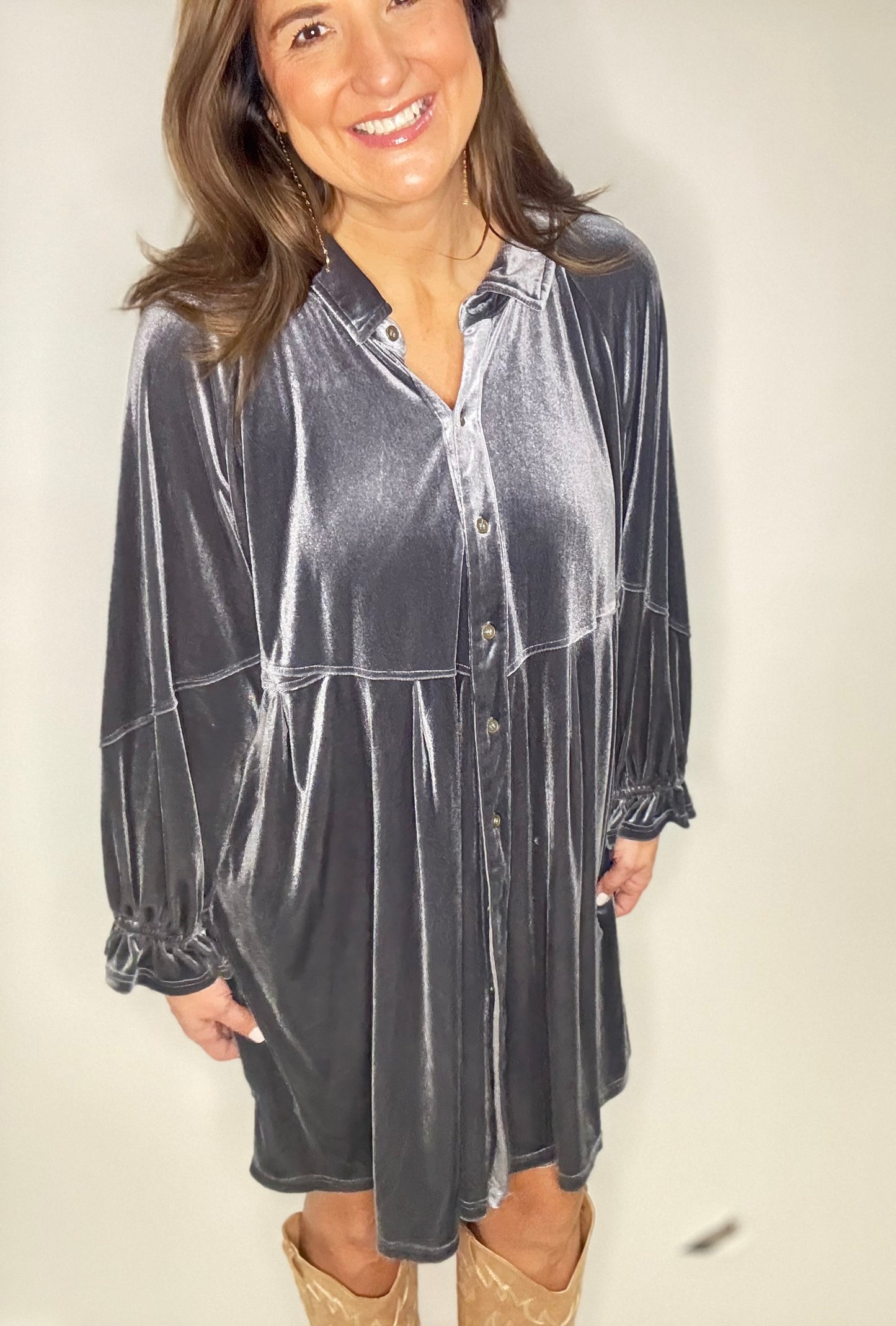 Umgee Silver Velvet Dress