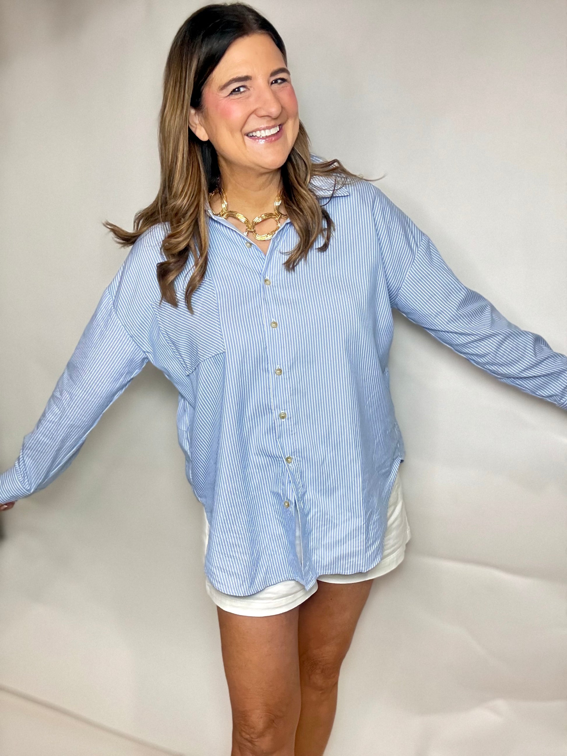 The Summer Stripe Button Down - Triple Charm Boutique