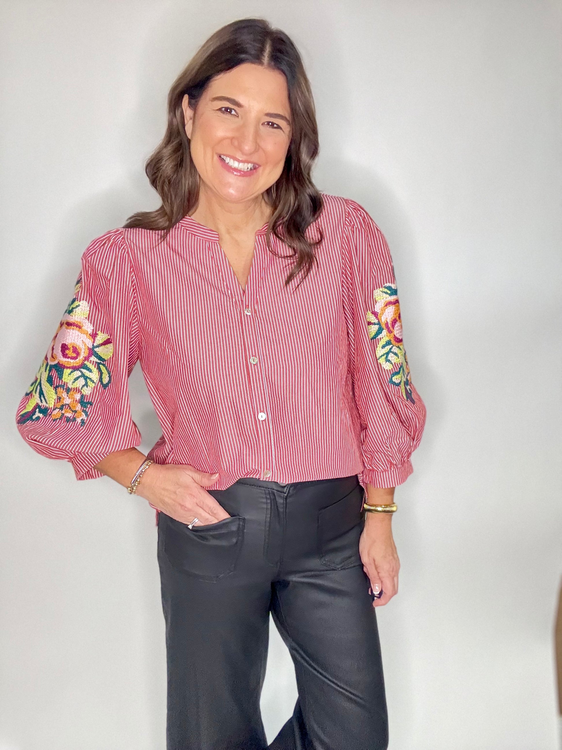 The Red Stripe Floral Blouse - Triple Charm Boutique