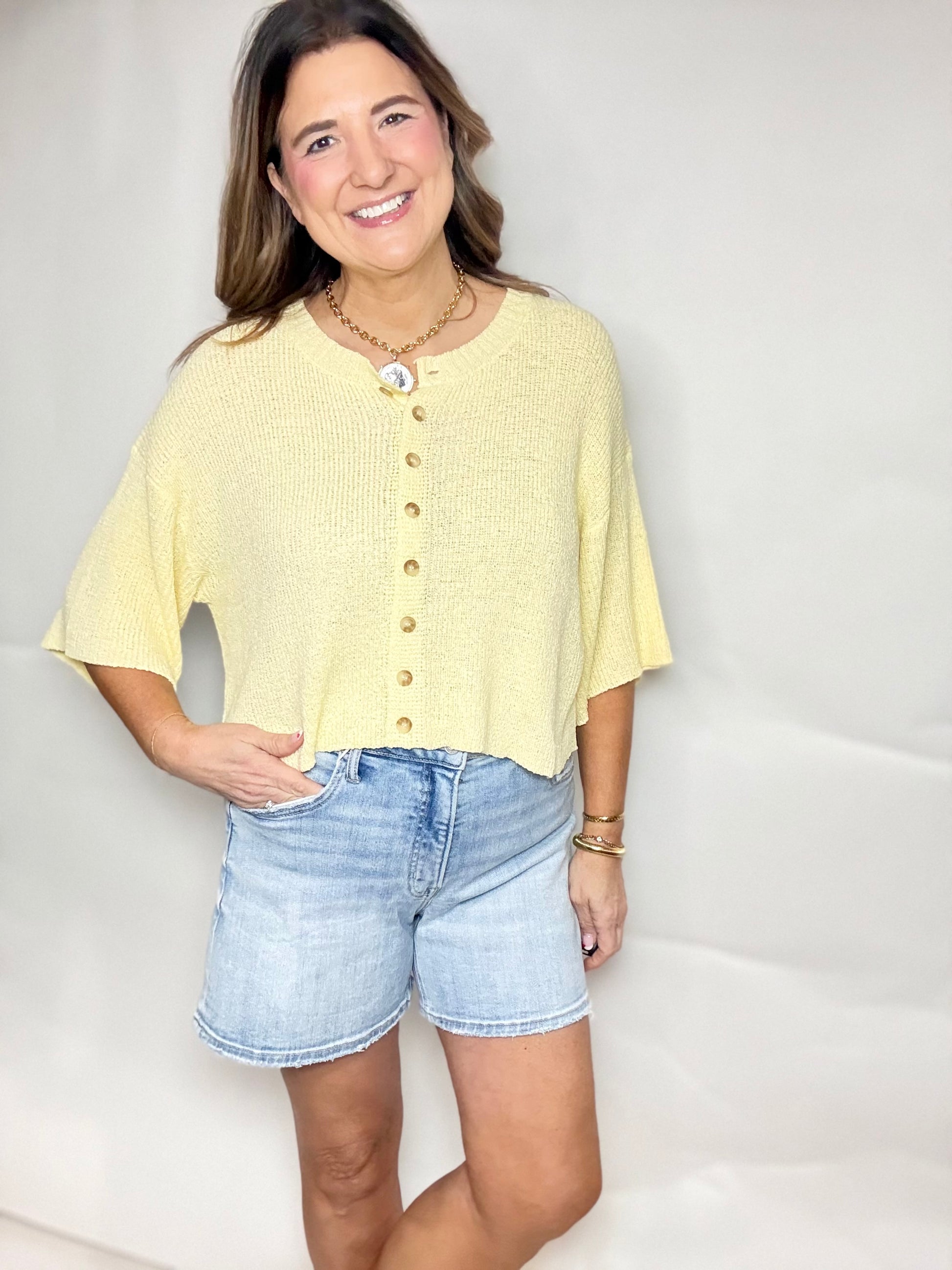 The Yellow Button Up Sweater - Triple Charm Boutique