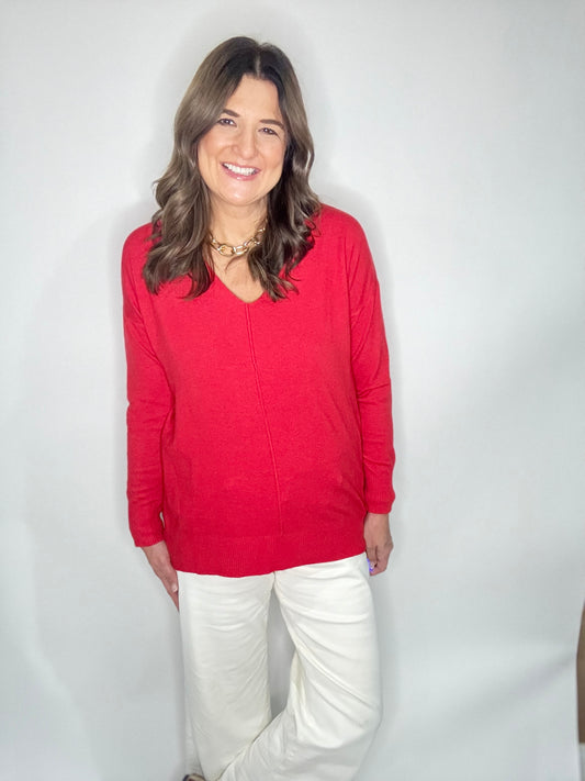 The Red V-Neck Sweater