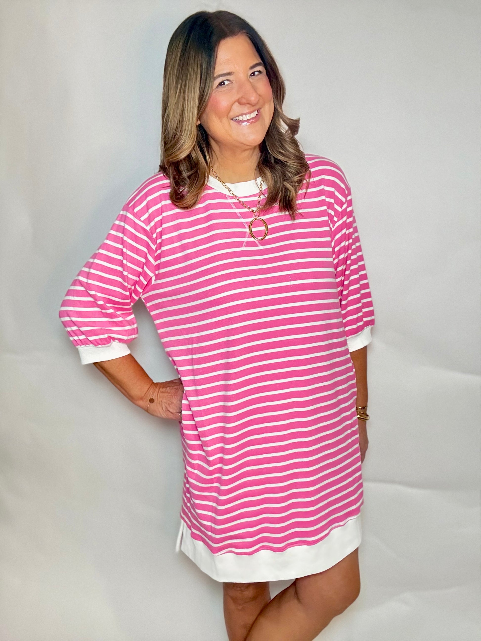 The Pink Stripe Comfy Dress - Triple Charm Boutique