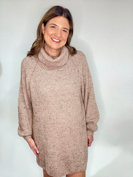The Tan Turtleneck Sweater Dress