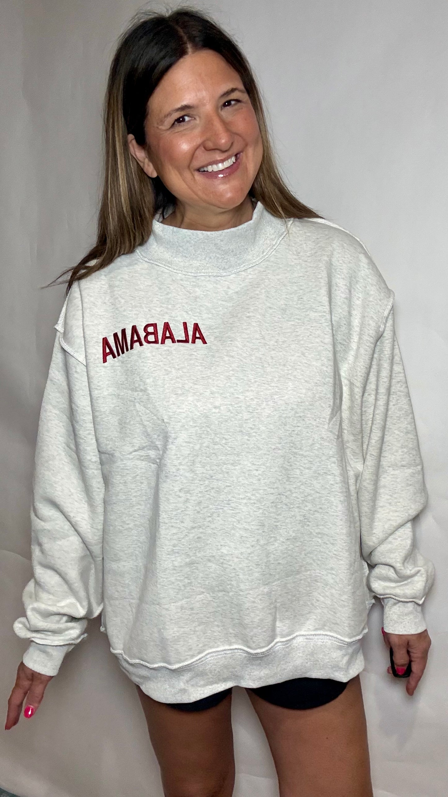 Embroidery AL Oversized Mock Neck Sweatshirt