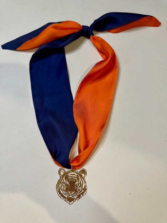 Auburn Tiger gold navy and orange scarf necklace