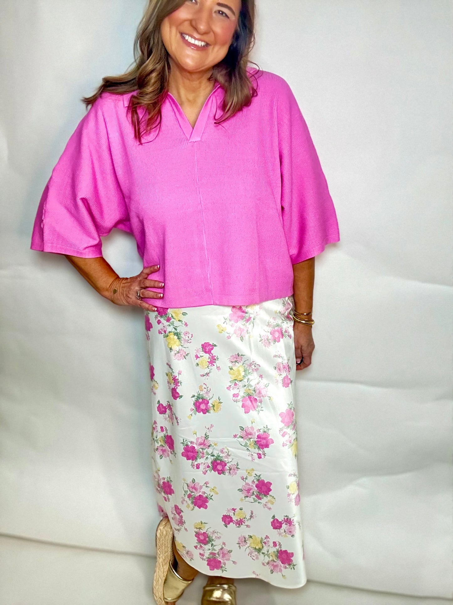 The Pink Floral Midi Skirt - Triple Charm Boutique