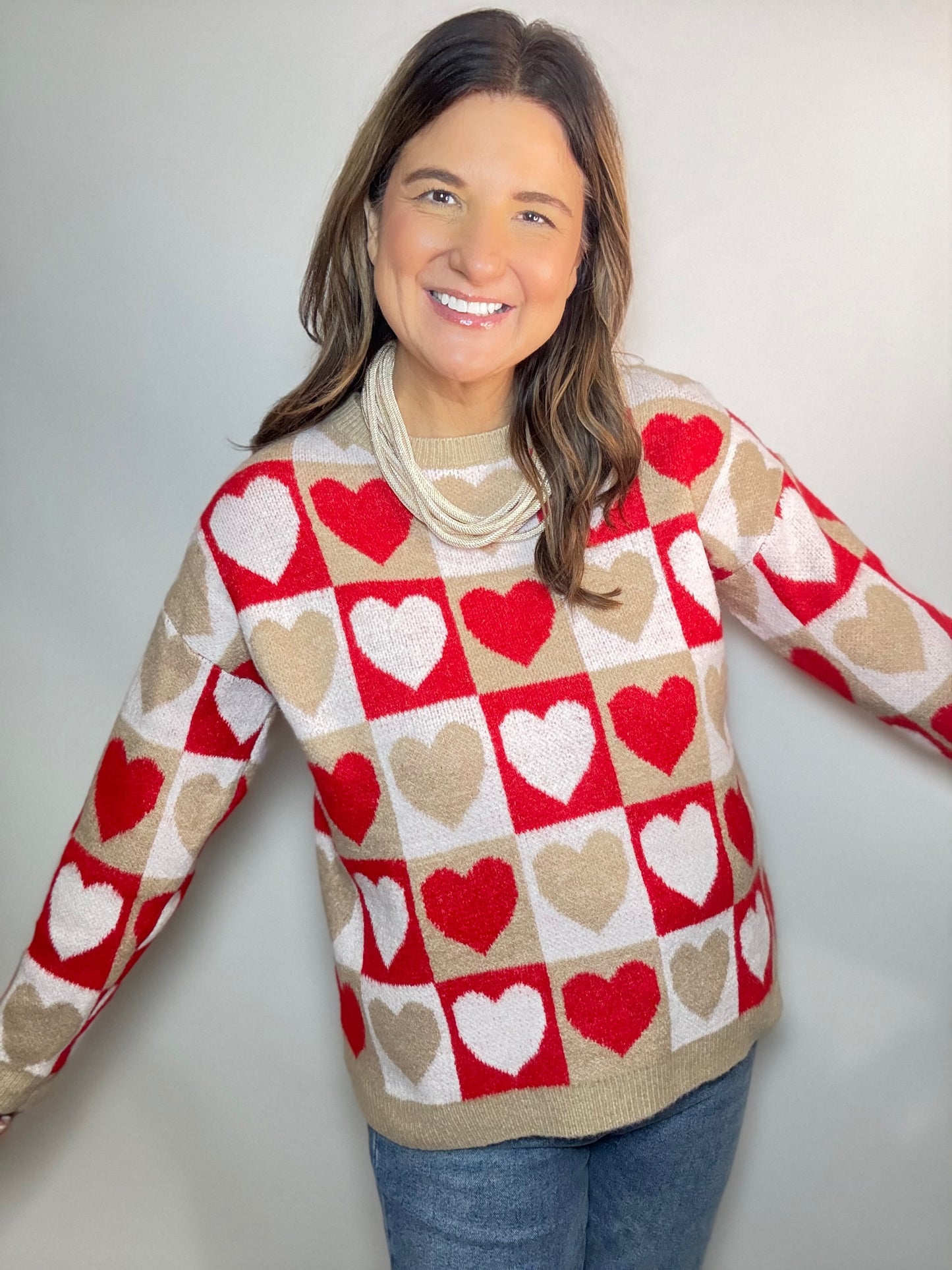 The Checker Board Heart Sweater - Triple Charm Boutique