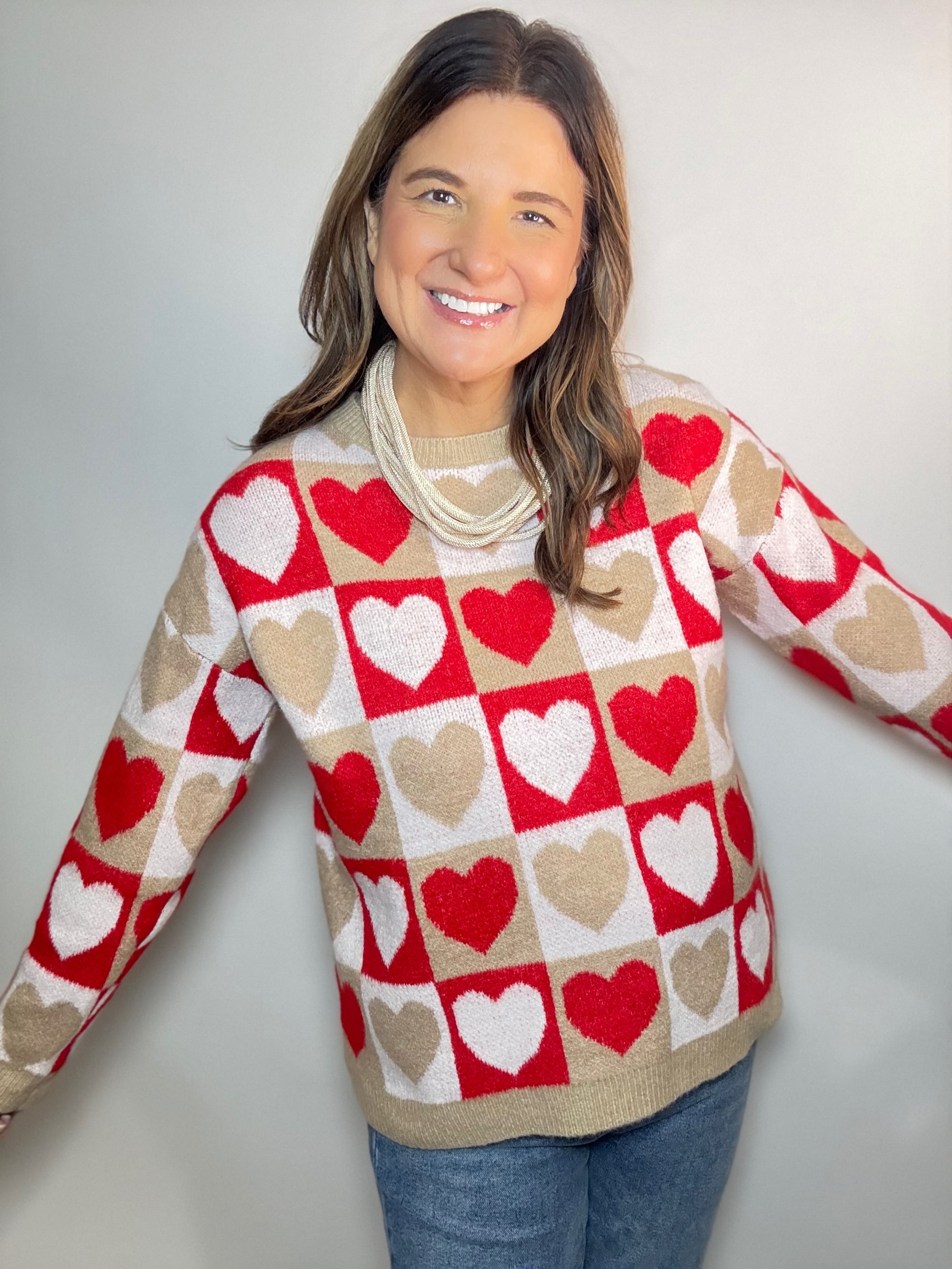 The Checker Board Heart Sweater - Triple Charm Boutique