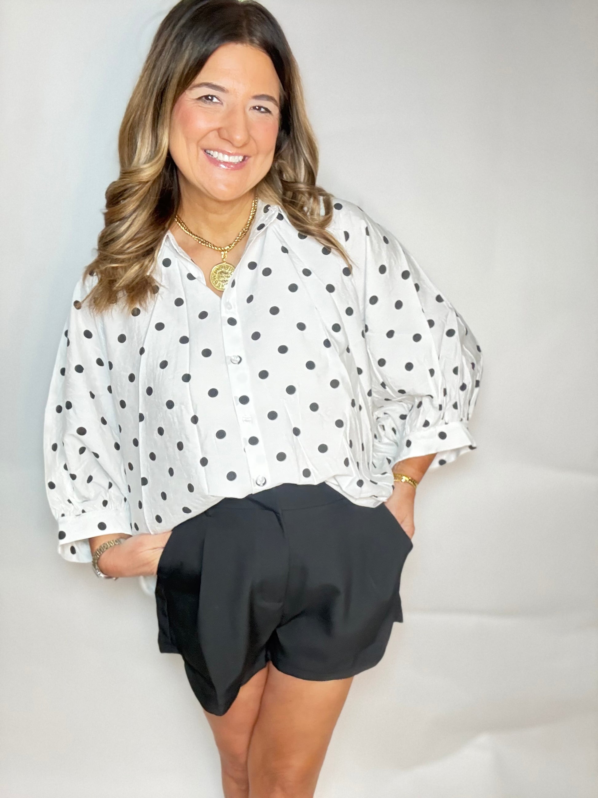 The Dotty White Blouse - Triple Charm Boutique