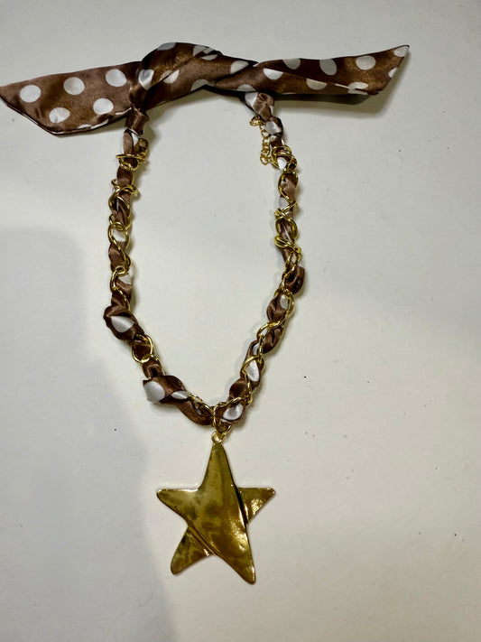 The Gold Star Tan Polka Scarf Necklace