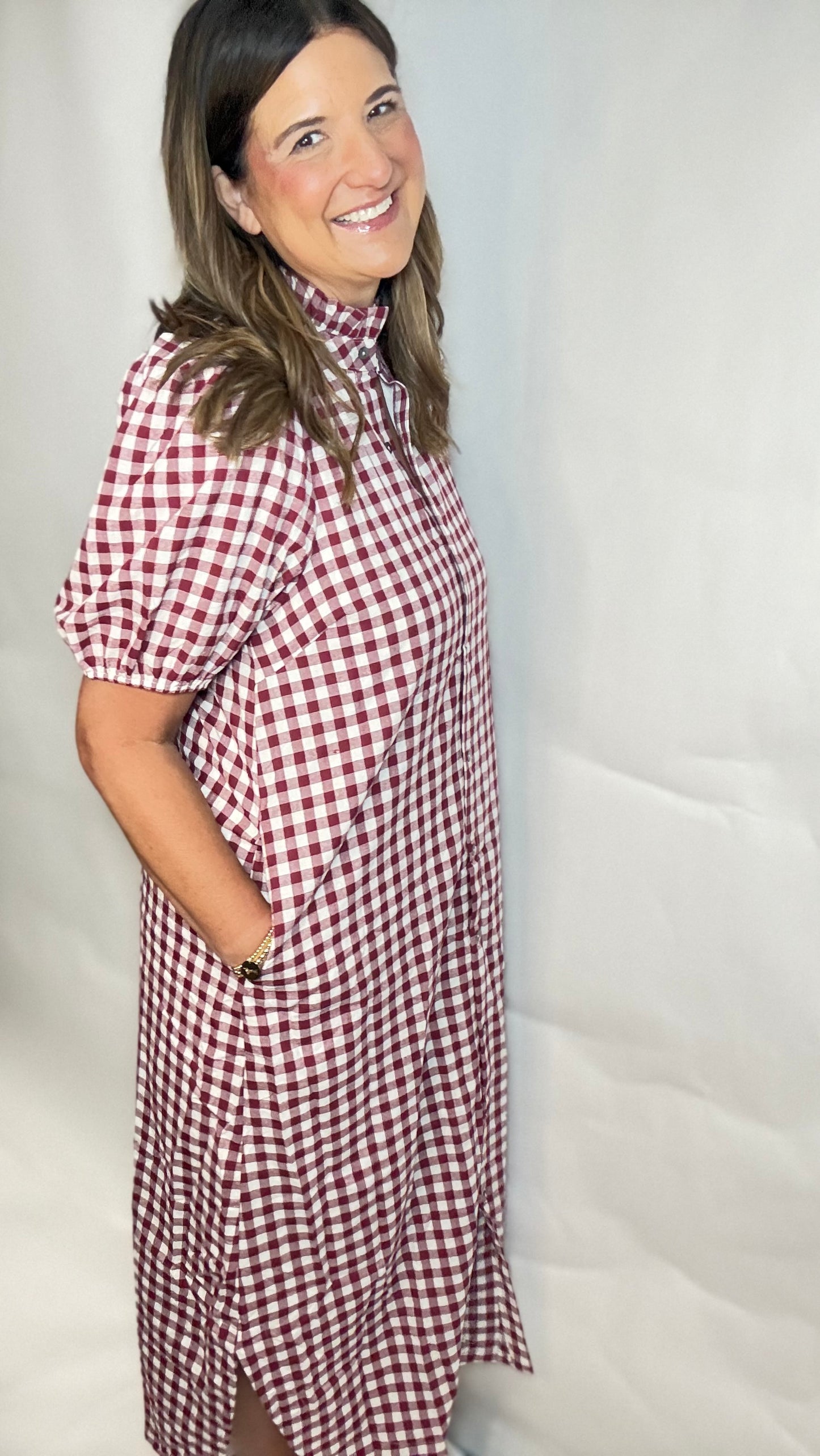 The Red Gingham Midi Dress