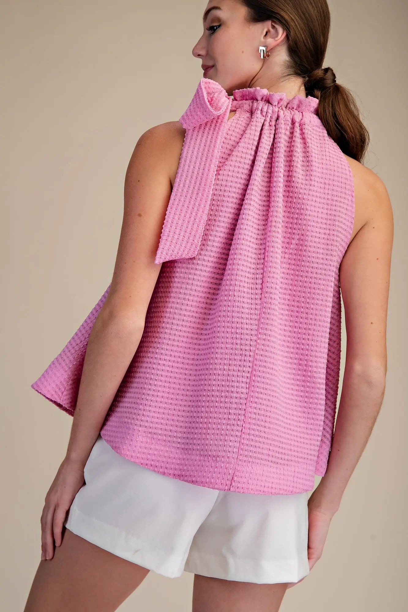 The Pink Bow Tie Top - Triple Charm Boutique
