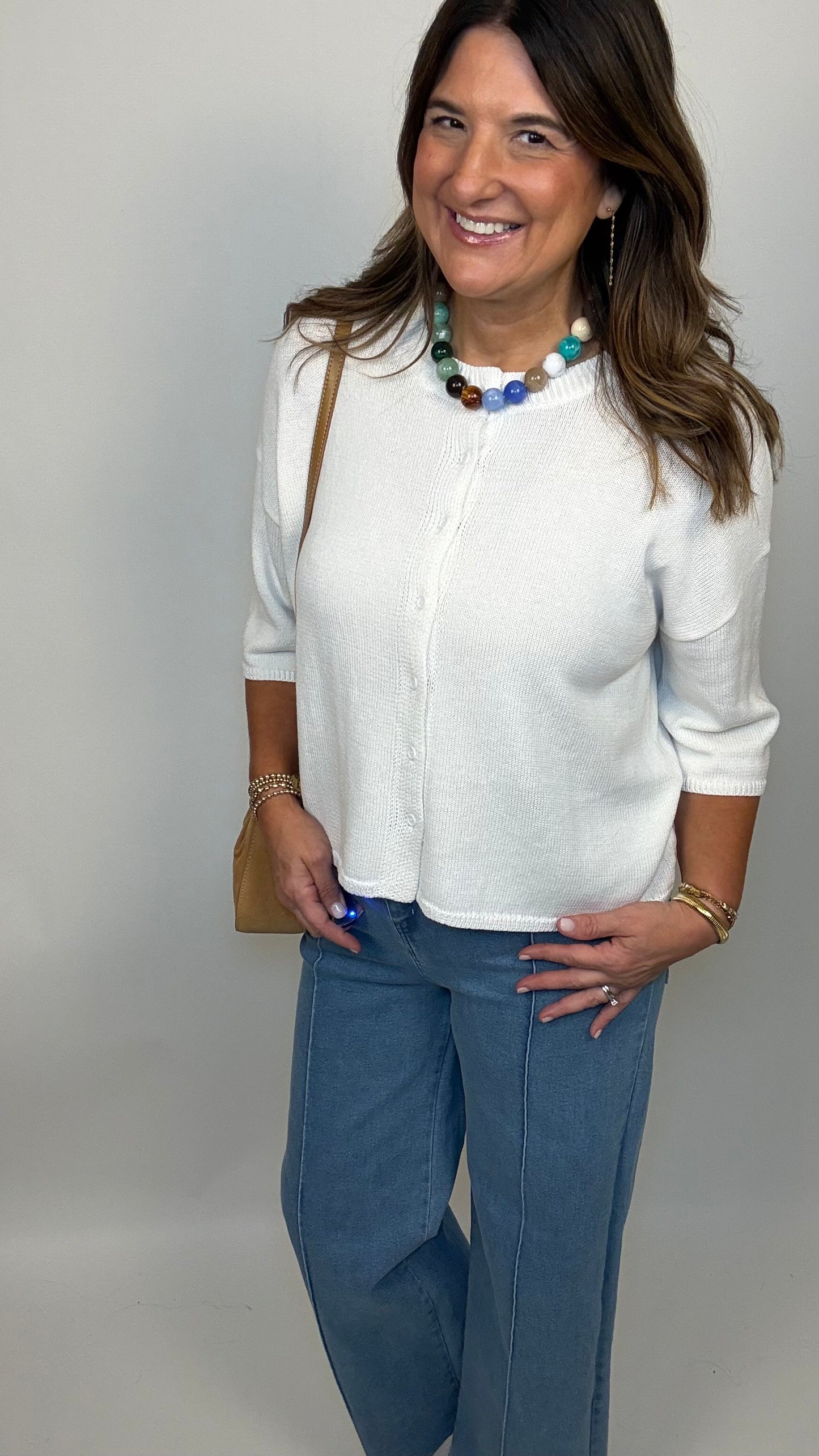 The White Button-Up Short Sleeve Sweater
