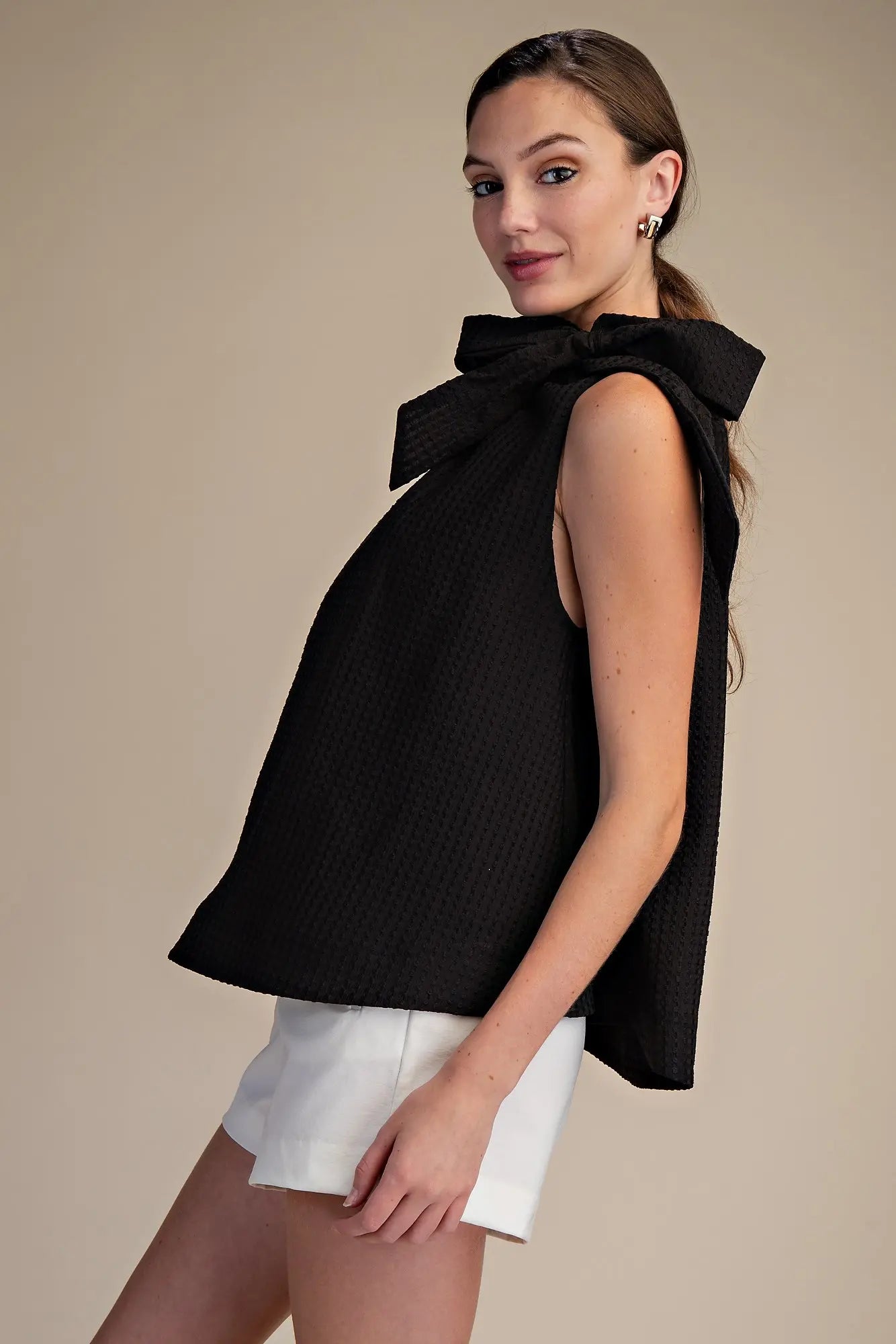 The Black Bow Tie Top