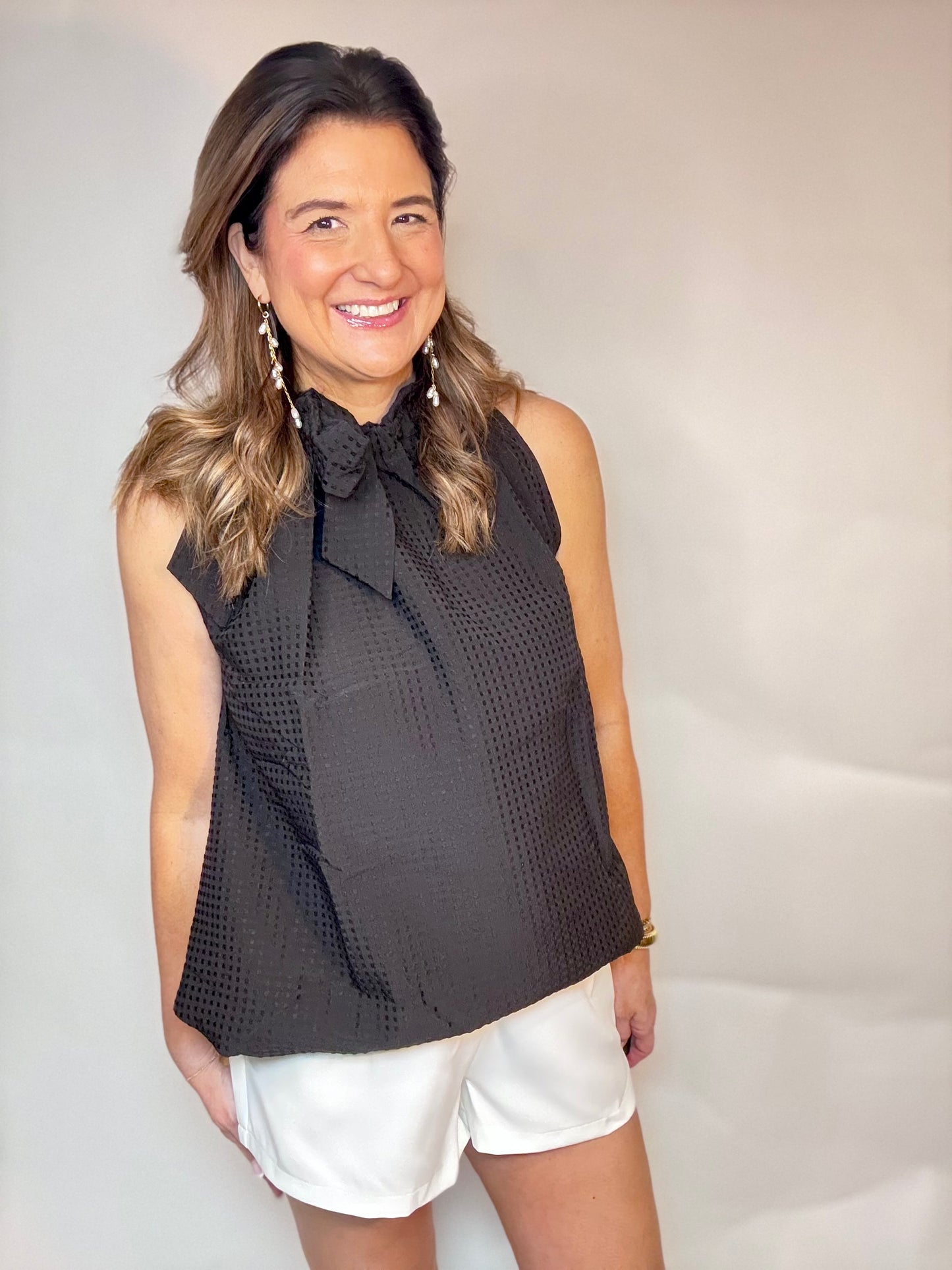 The Black Bow Tie Top