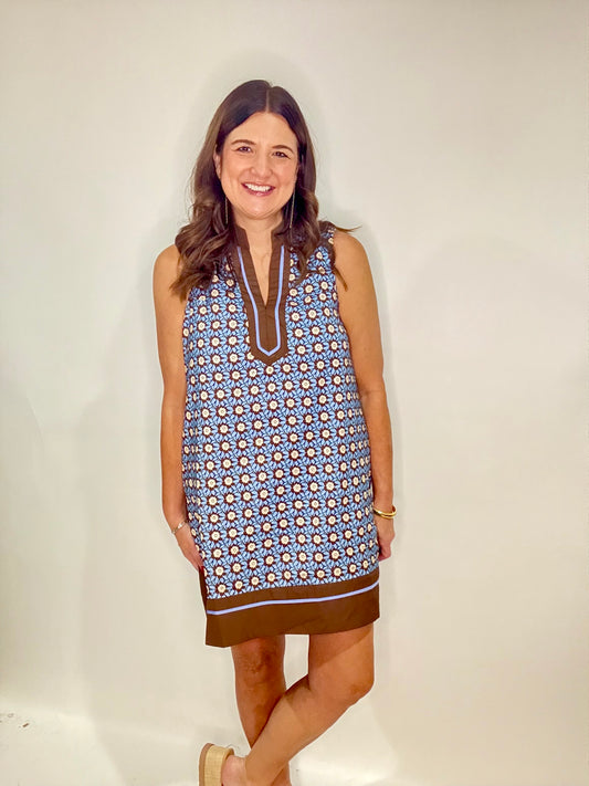 The Chocolate & Teal Sleeveless Fall Shift Dress