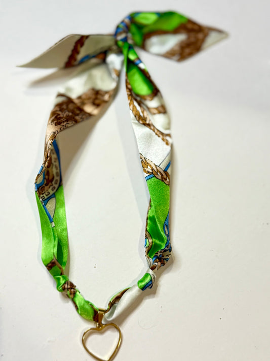 Apple Green Multi Print Heart Scarf Necklace