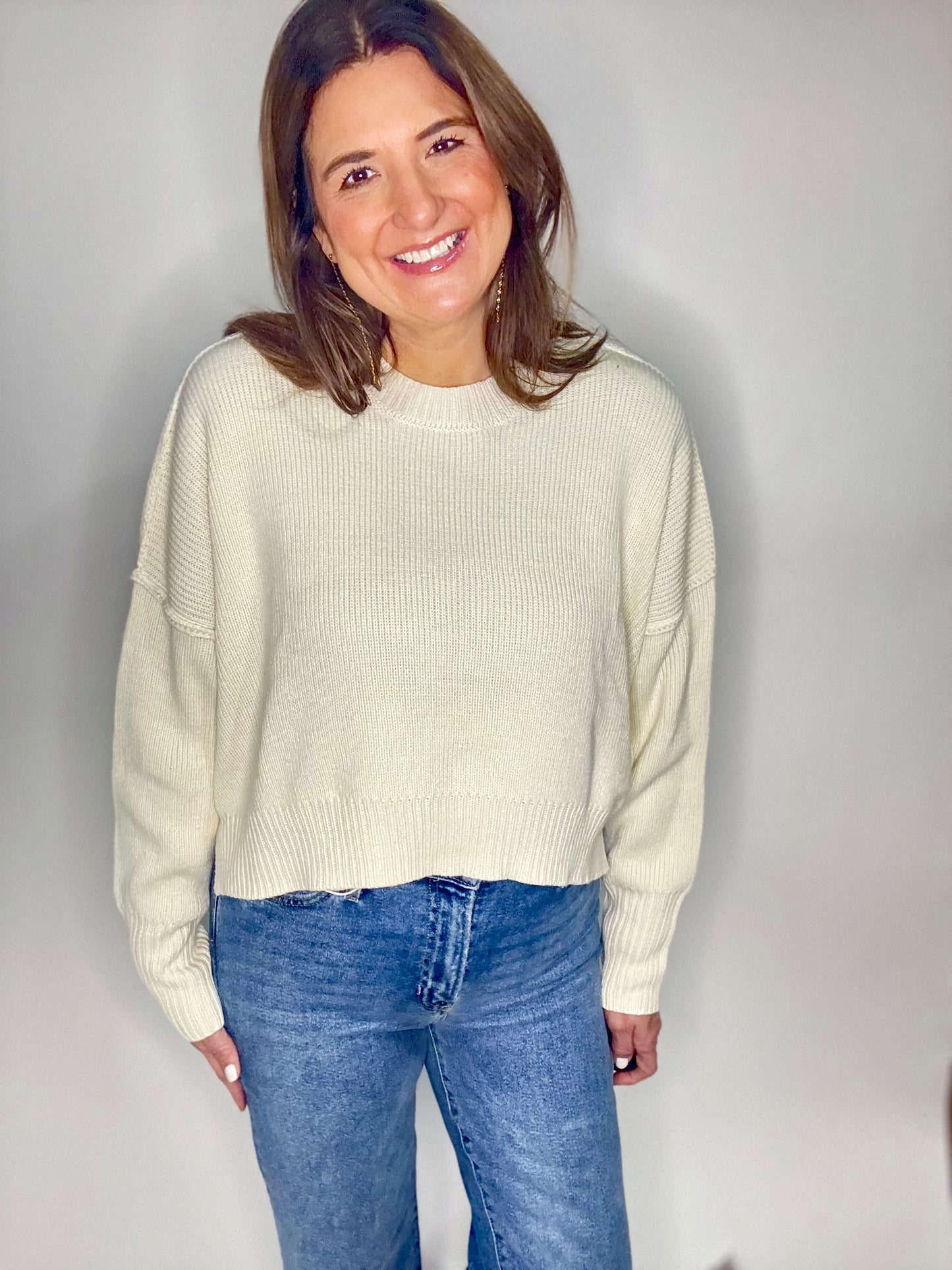 Cream Cropped Sweater - Triple Charm Boutique