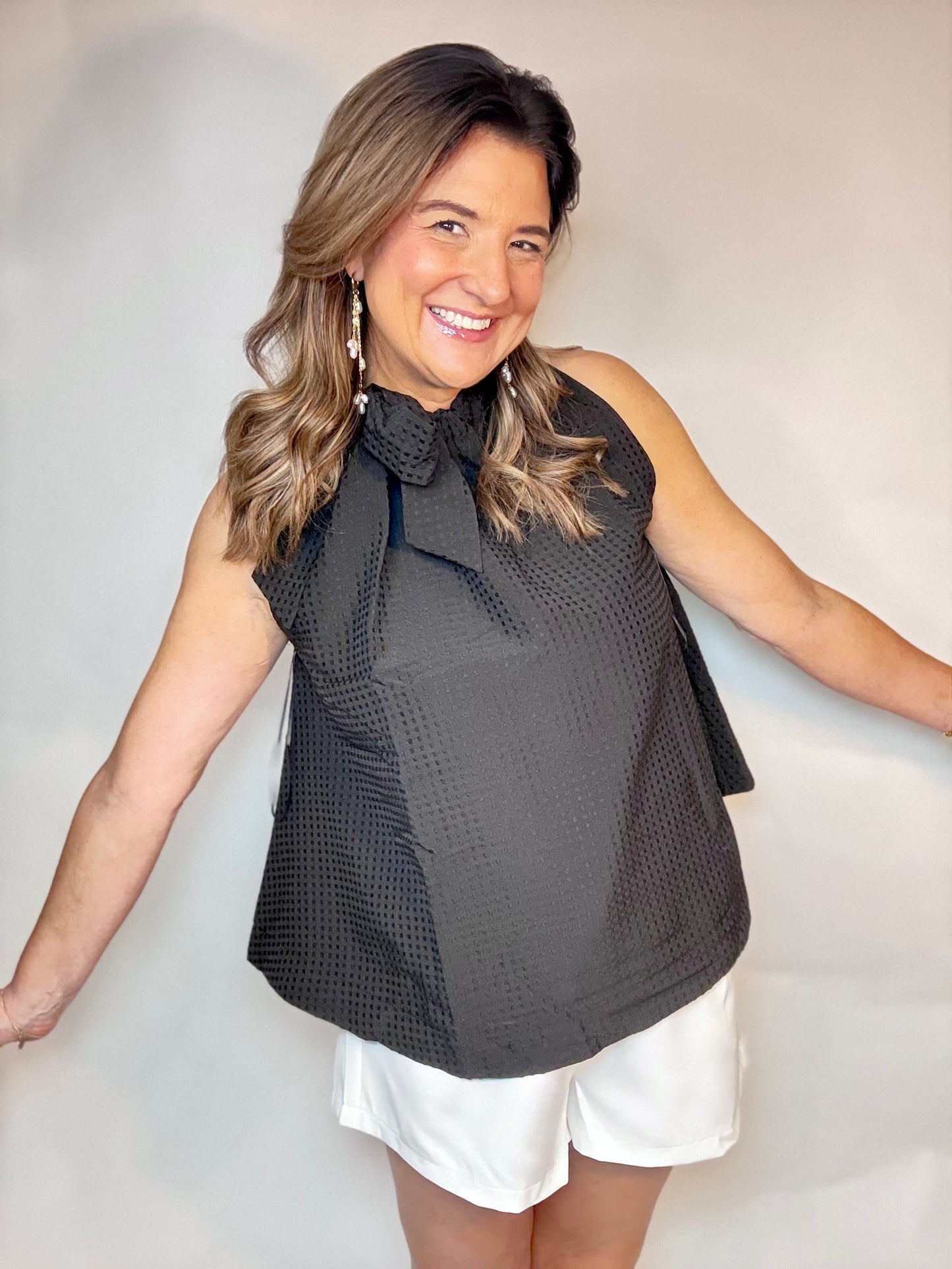 The Black Bow Tie Top