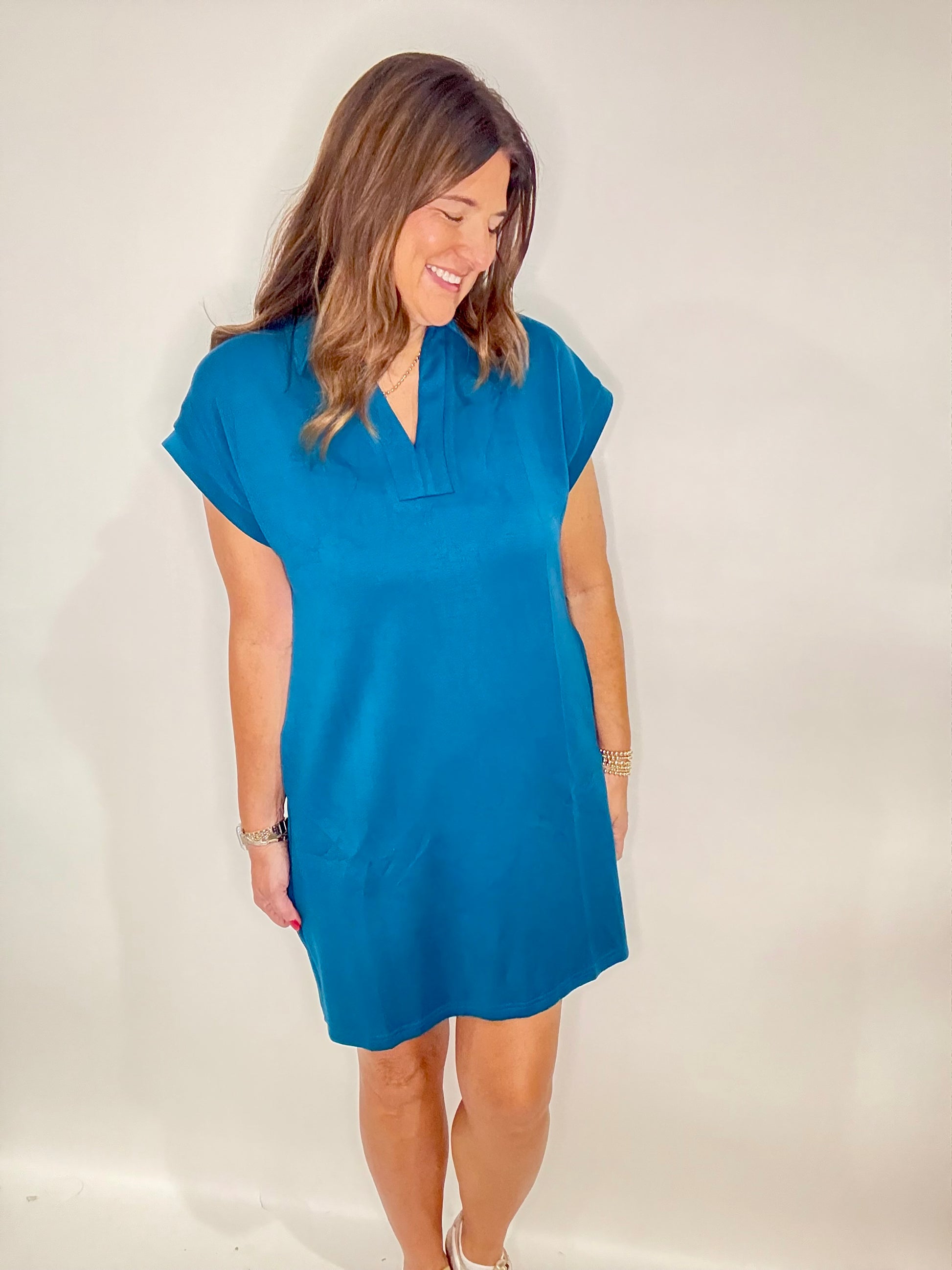 The Mandy Teal Scuba Dress - Triple Charm Boutique