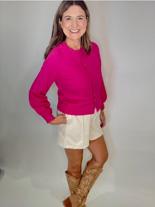 The Hot Pink Button Up Cardigan Sweater