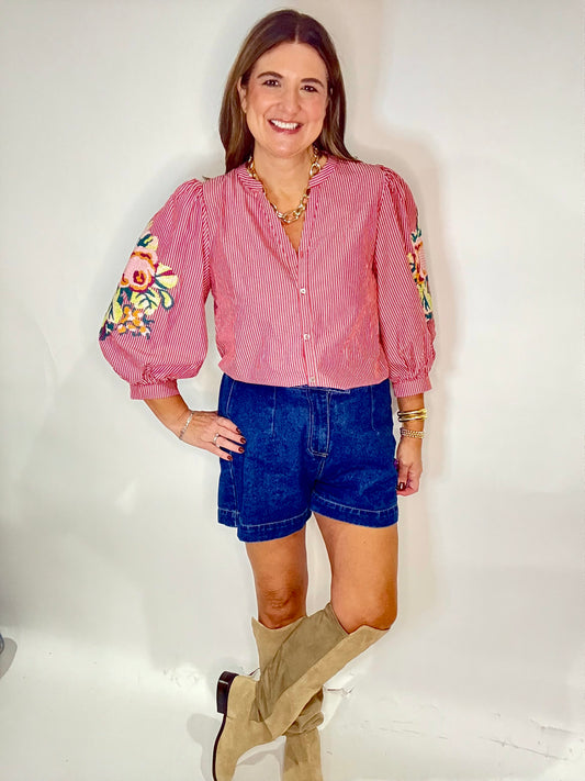 The Red Stripe Floral Blouse
