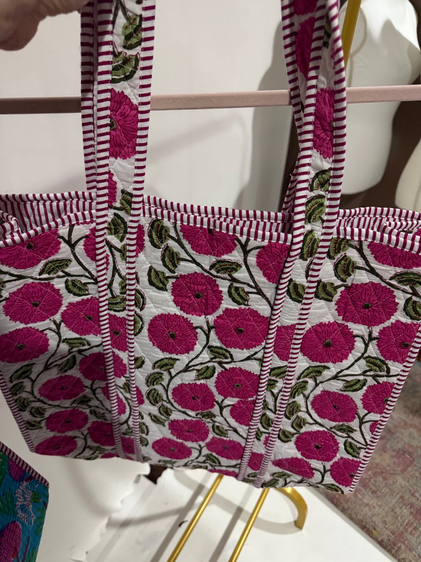 The Pink & White Poppy  Quilted Tote Bag