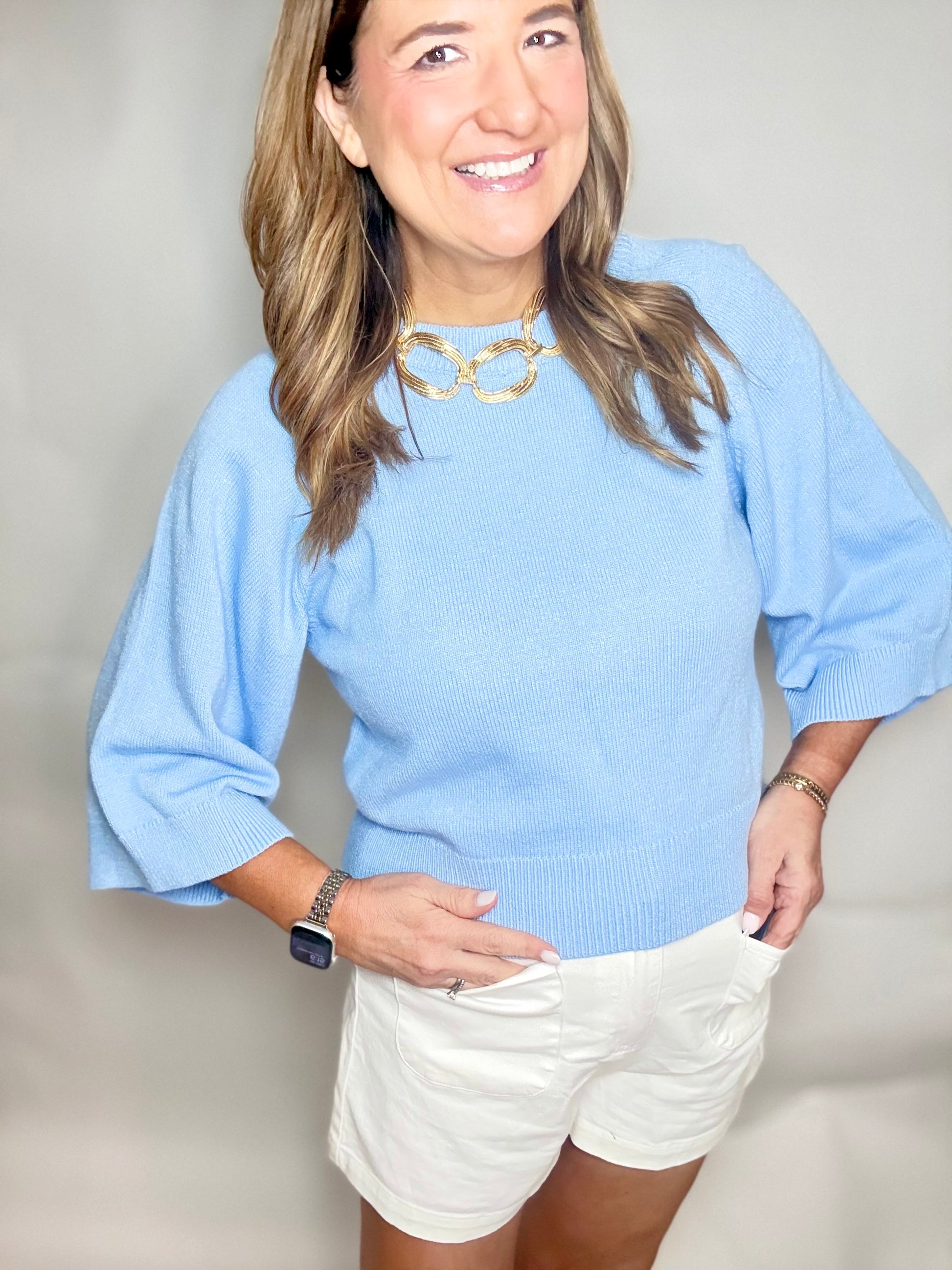Pre-Order-The Soft Blue Bell Sweater - Triple Charm Boutique