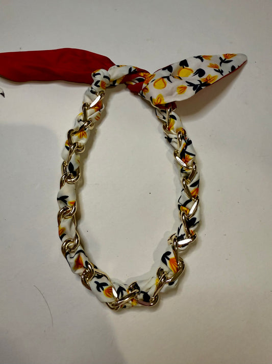 White, navy, & yellow chain link scarf necklace