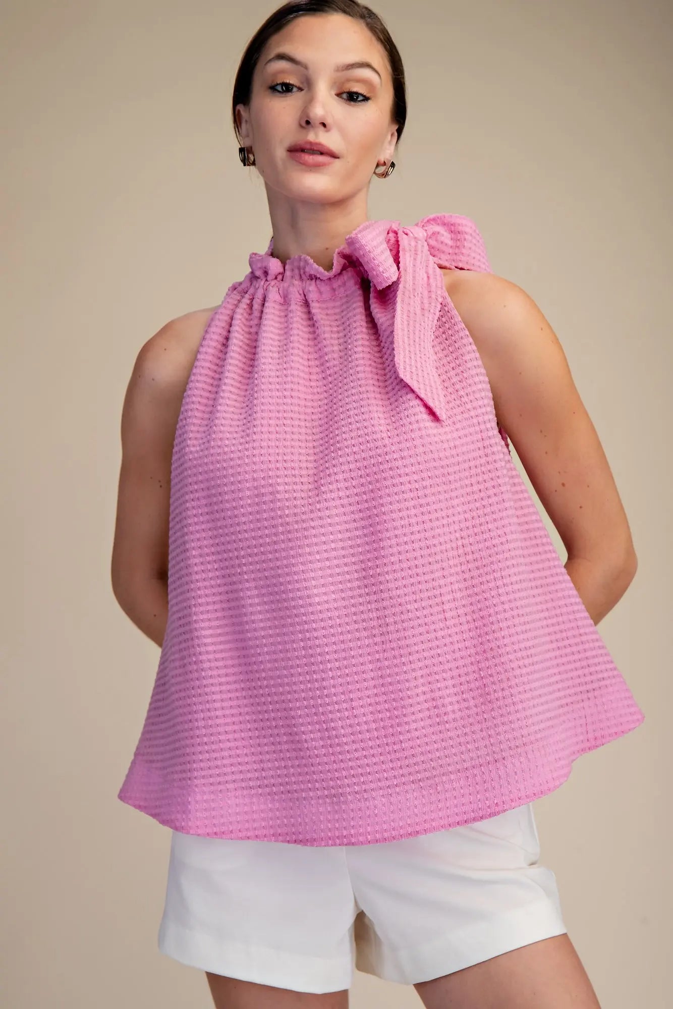 The Pink Bow Tie Top - Triple Charm Boutique