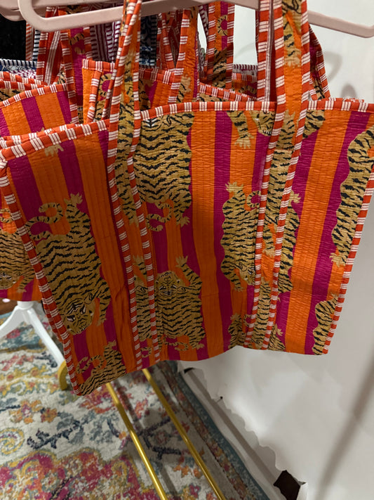 Large Stripe Tiger Tote Bags