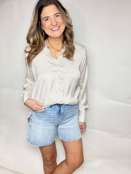 Tan Stripe Button Up