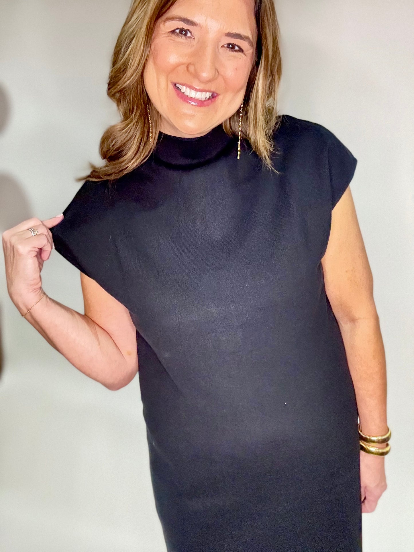 The Black Mock Neck Fitted Dress