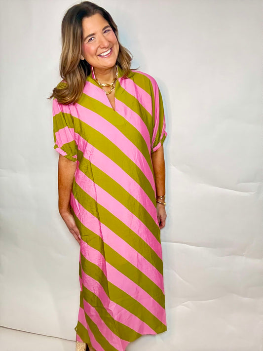 The Palm Spring  Stripe Midi Dress - Triple Charm Boutique