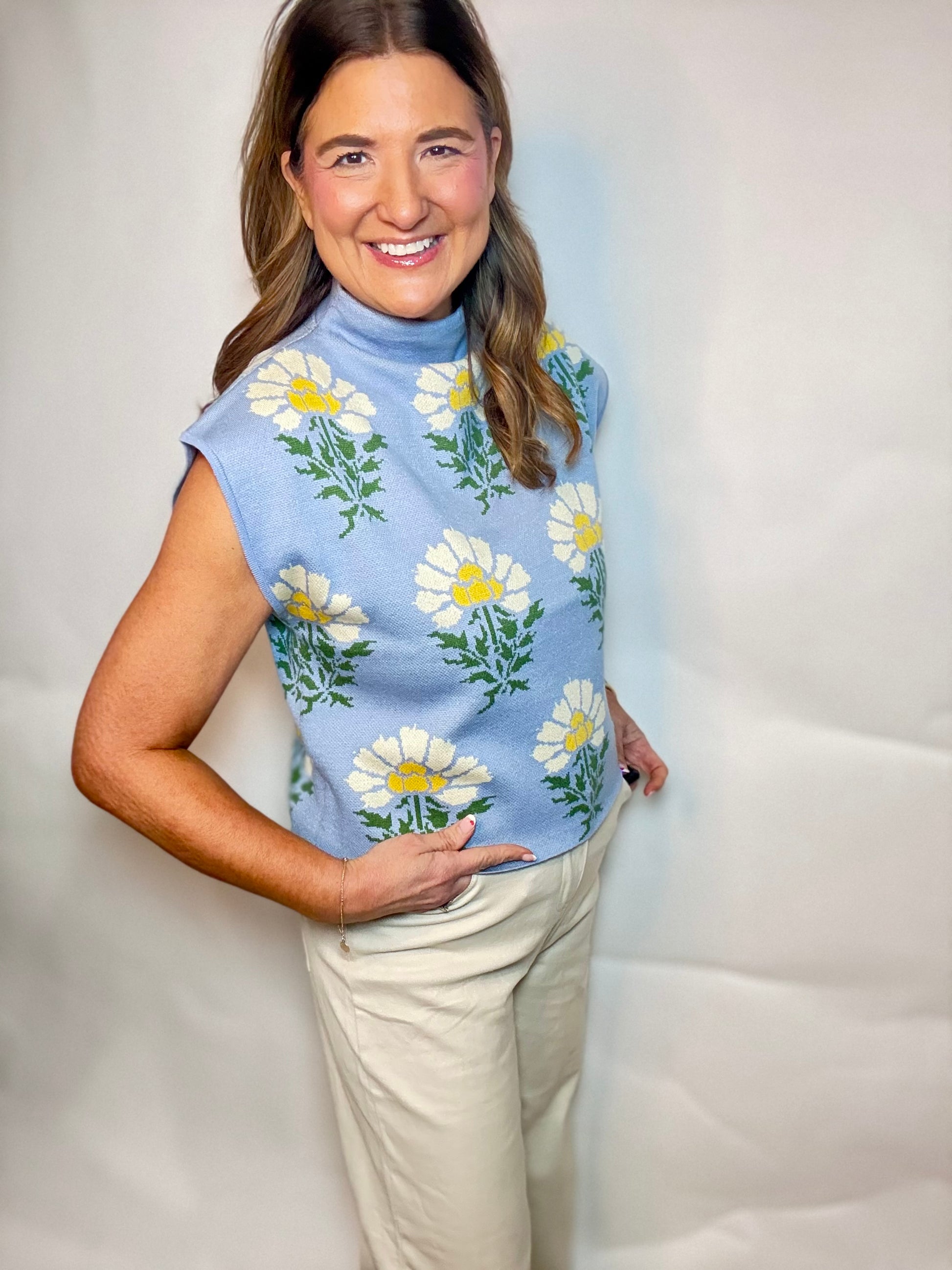 The Crazy Daisy Blue  Sweater - Triple Charm Boutique