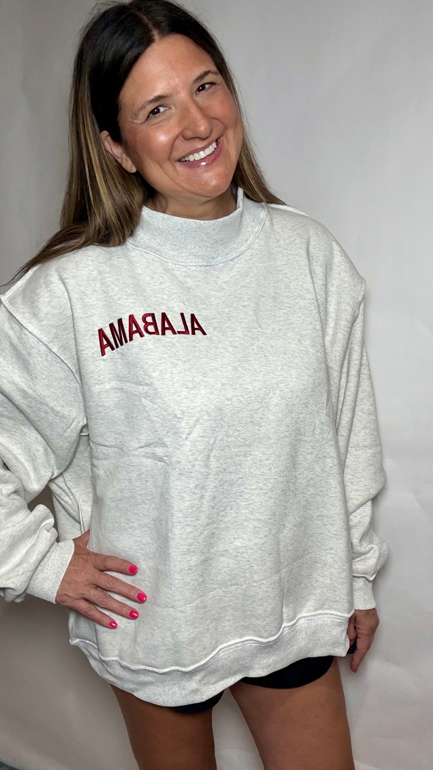 Embroidery AL Oversized Mock Neck Sweatshirt
