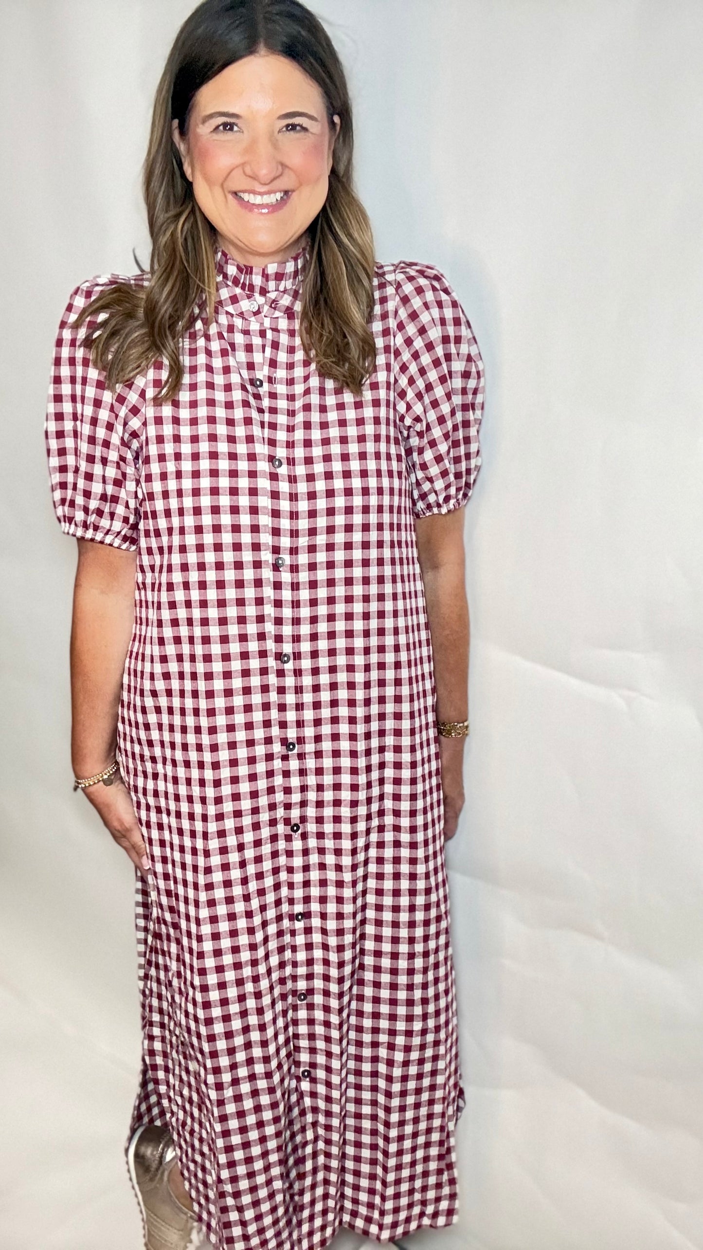 The Red Gingham Midi Dress